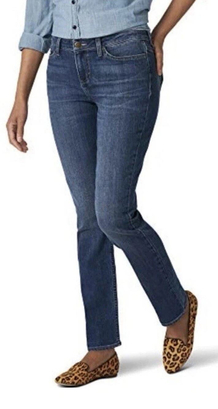 LEE Regular Fit Straight Leg Jeans Womens 24W Petite Short Mid Rise Medium Wash
